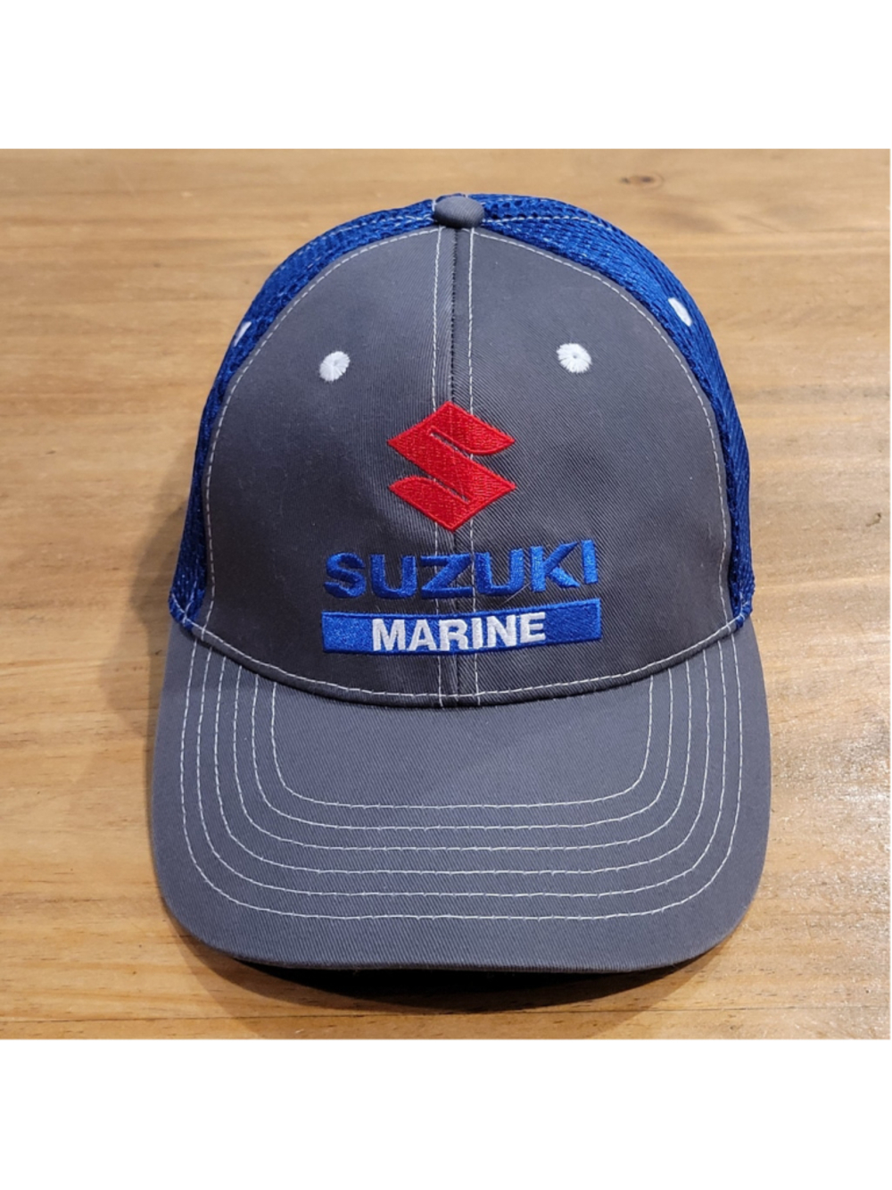 Suzuki Marine Hat Size M/L Flex Stretch Fitted Fish Boat Motor Fitted Gray Blue